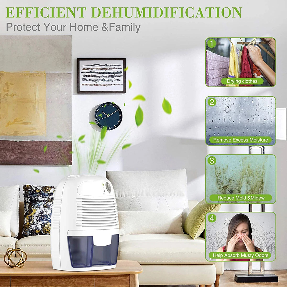 Electric Dehumidifier – Compact Moisture Absorber with 500ml Water Tank, Automatic Shut-Off for Bedroom, Bathroom & Small Rooms