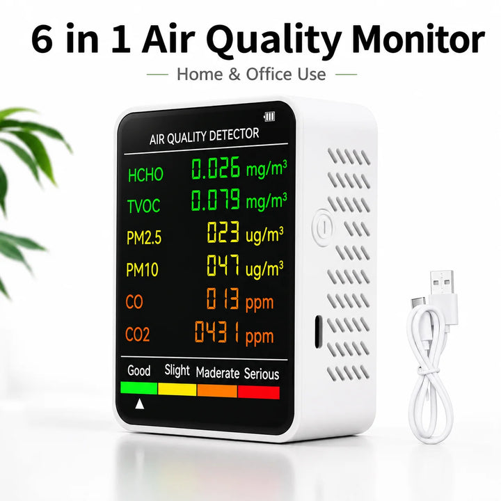 CO2 Air Quality Monitor – Carbon Dioxide Detector with Real-Time Monitoring & Alerts for Home and Office.