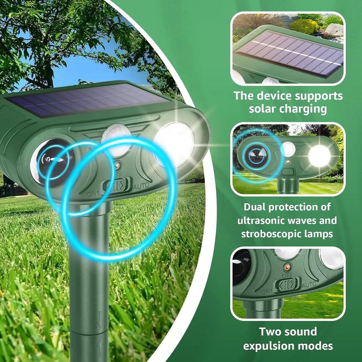 Ultrasonic Animal Repeller with Motion Sensor.