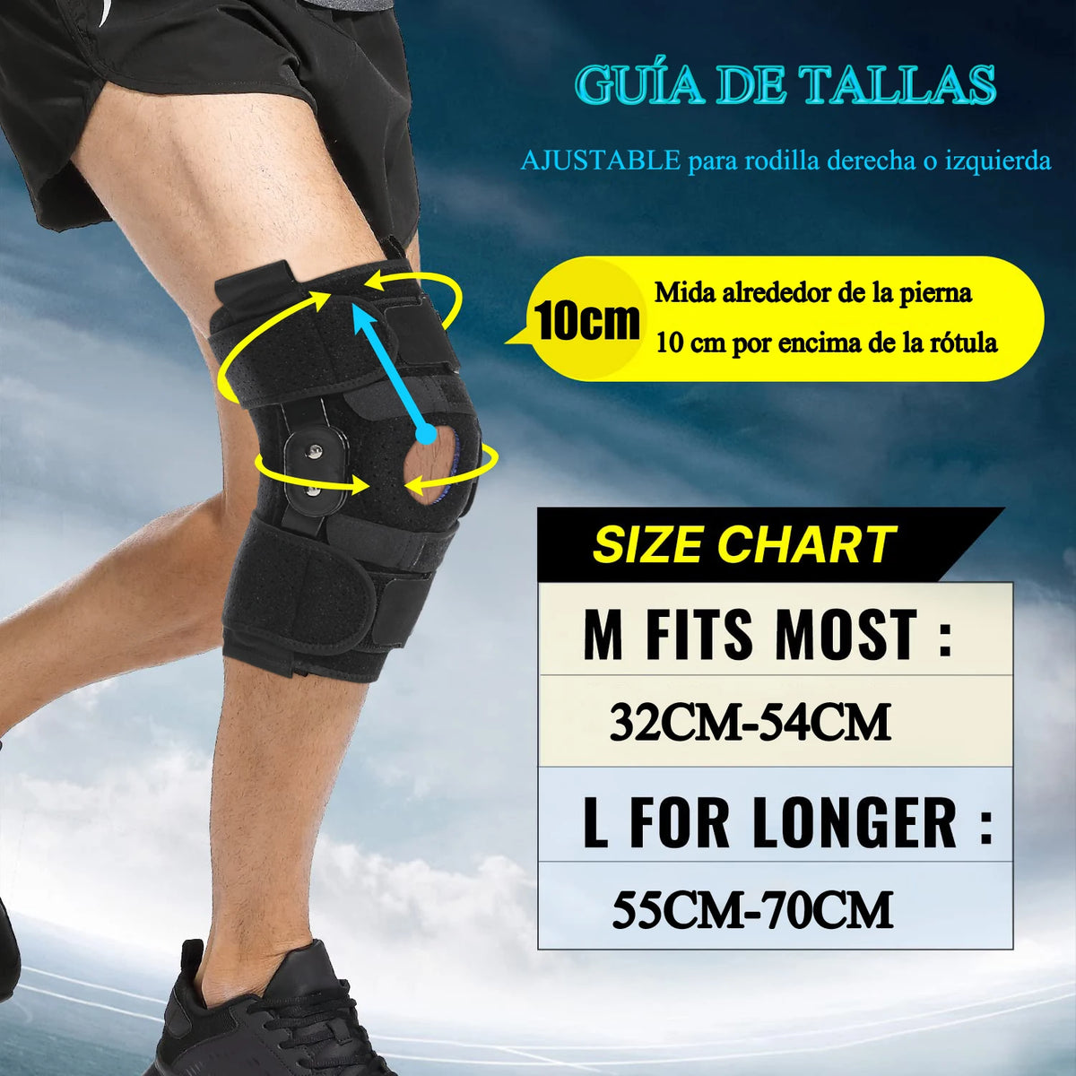 Hinged Knee Brace with Side Stabilisers & Patella Gel Pads.