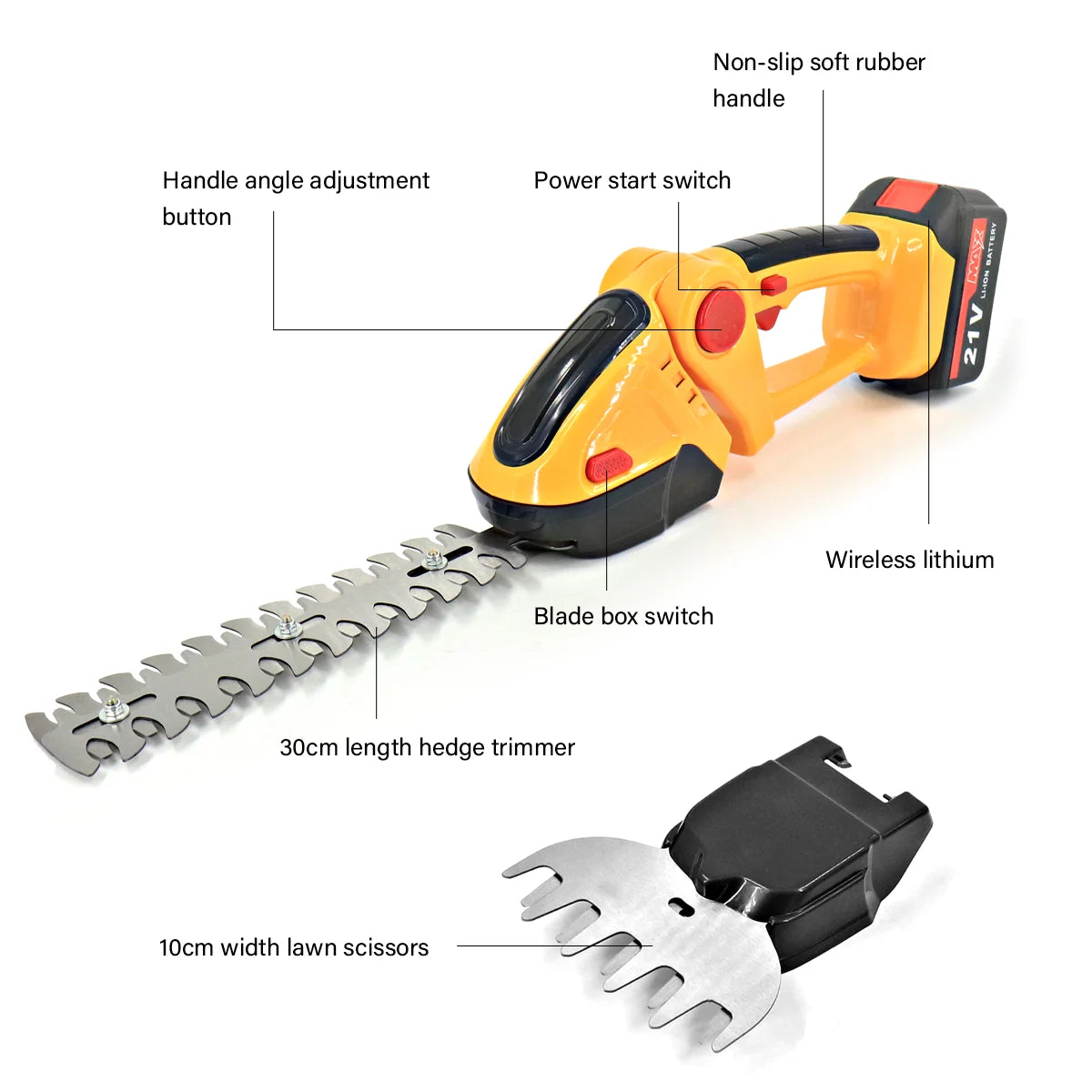 21V Cordless 2-in-1 Hedge Trimmer – Grass Shear & Shrub Cutter with 2 Batteries.