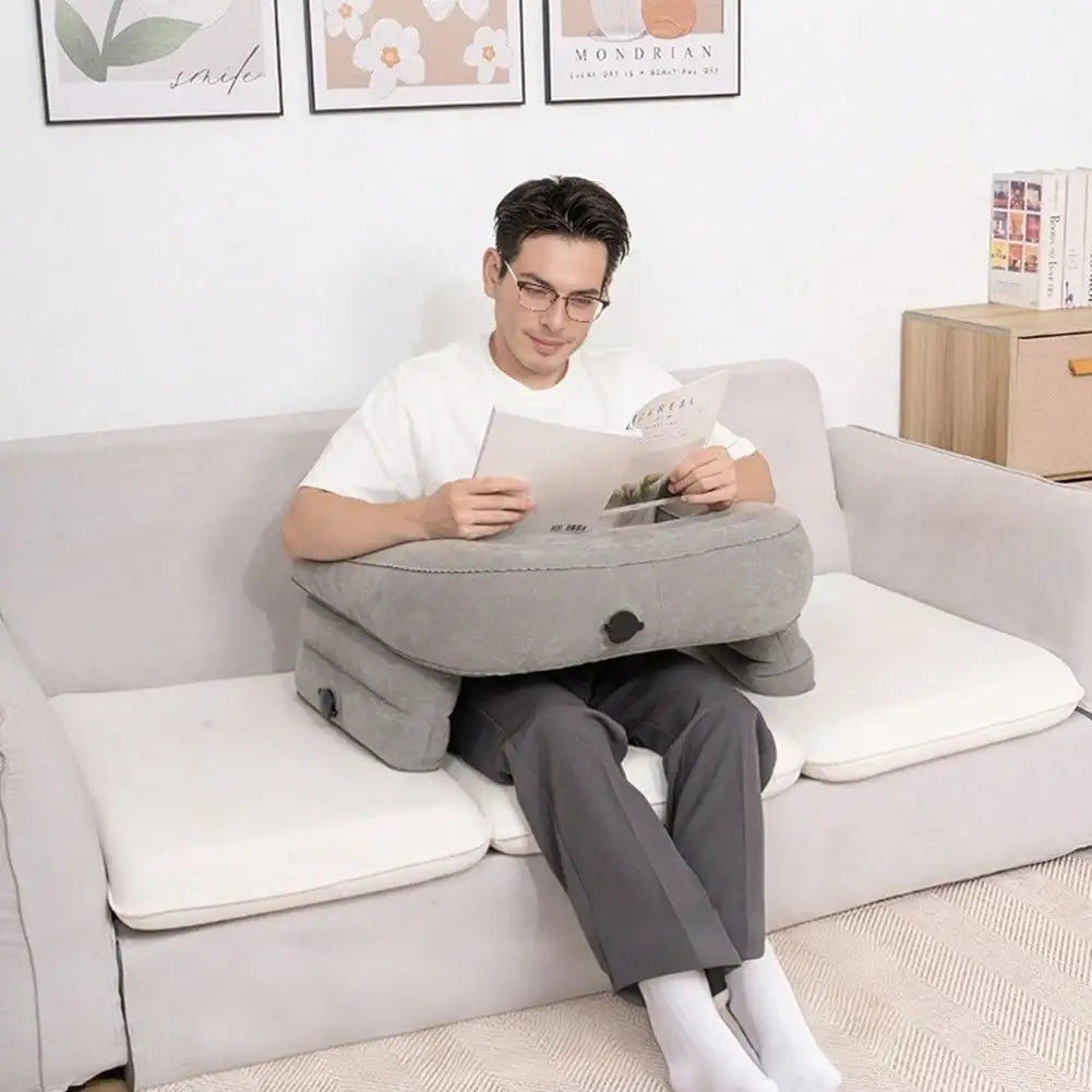 Inflatable Reading & Gaming Support Pillow – Adjustable Ergonomic Lap Cushion with Armrests for Bed, Sofa & Floor.