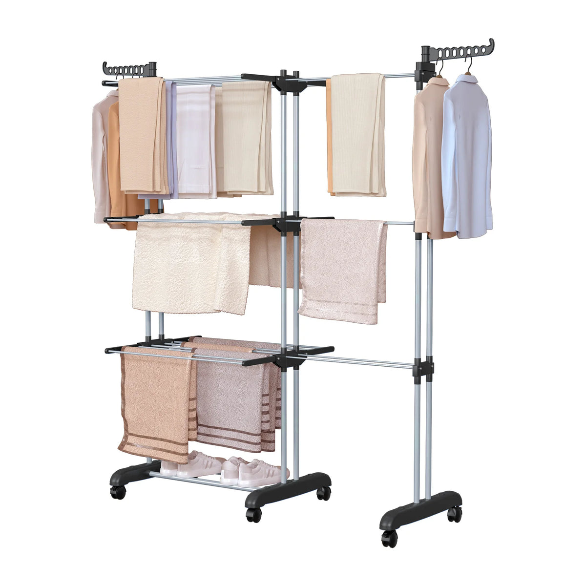Height-Adjustable Steel Clothes Airer – 74–147cm, 6 Folding Wings, 176cm Tall, 15kg Capacity for Indoor & Outdoor Laundry.