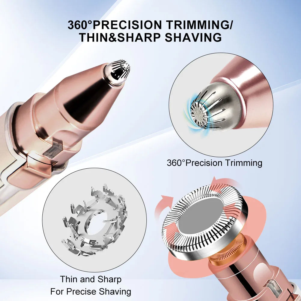 2-in-1 Women's Electric Eyebrow Trimmer – USB Rechargeable Nose Hair Remover with Washable Head.