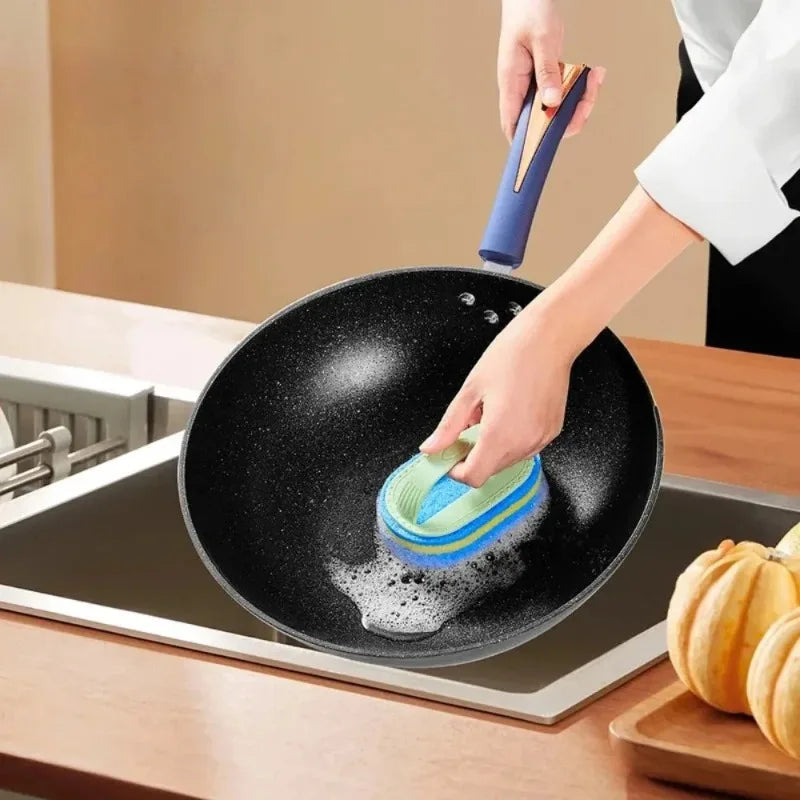 Magic Cleaning Sponge Brush – Multi-Purpose Kitchen, Bathroom & Toilet Scrubber with Handle for Glass, Tiles, Ceramic & Windows.