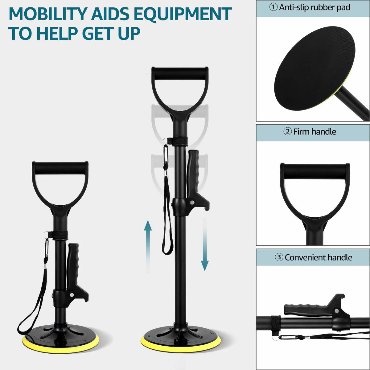 Adjustable Standing Aid – Floor Rise Support Handle & Mobility Assistance Tool for Seniors & Adults.