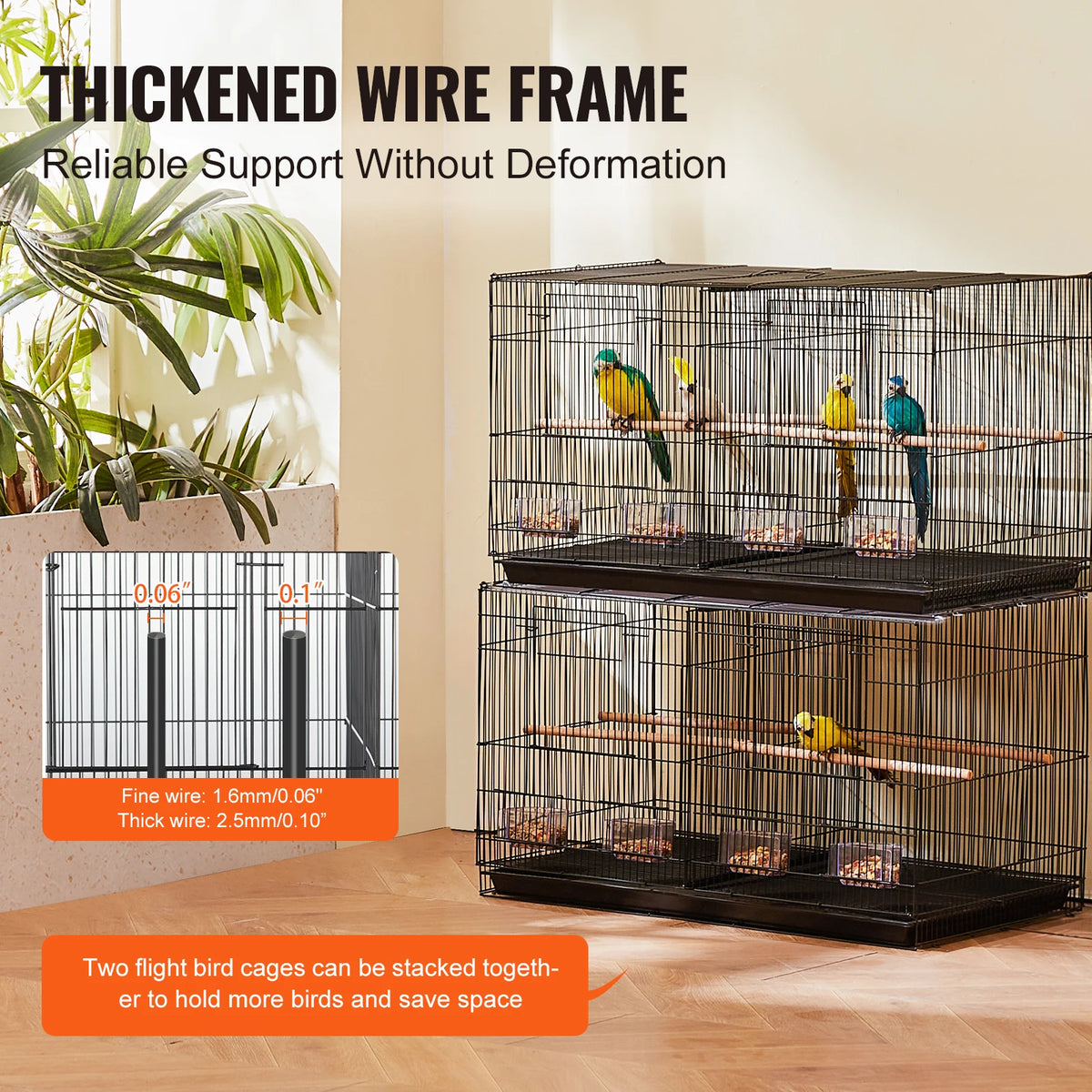 SucceBuy 30-Inch Stackable Bird Cage – Portable Travel Cage with Handle & Perches.