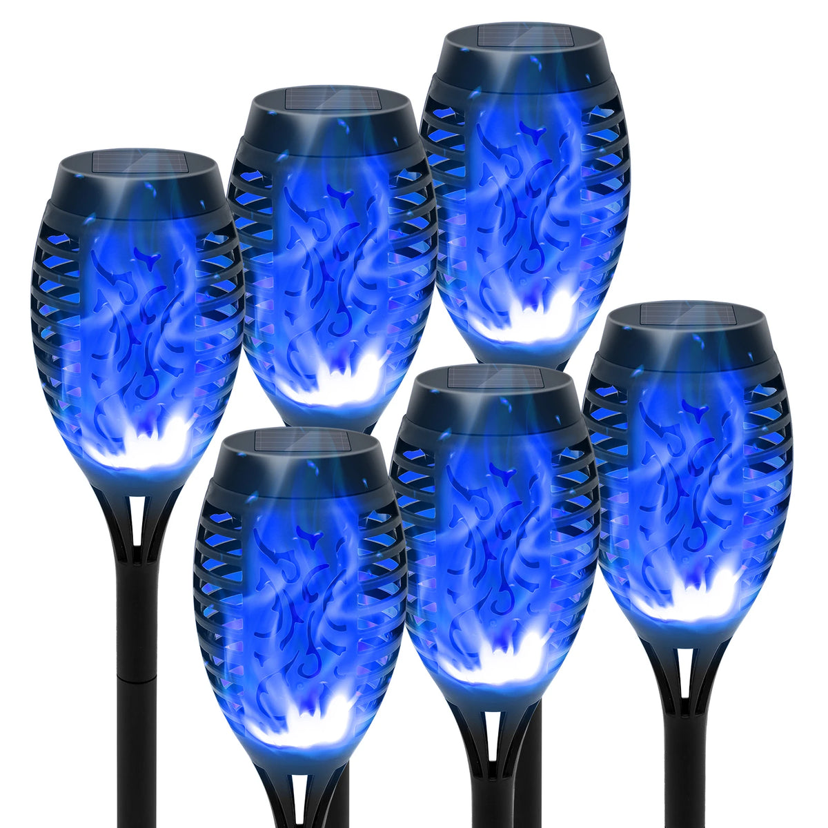 12-LED Solar Flame Torch Lights – Flickering Waterproof Garden & Patio Lamps.