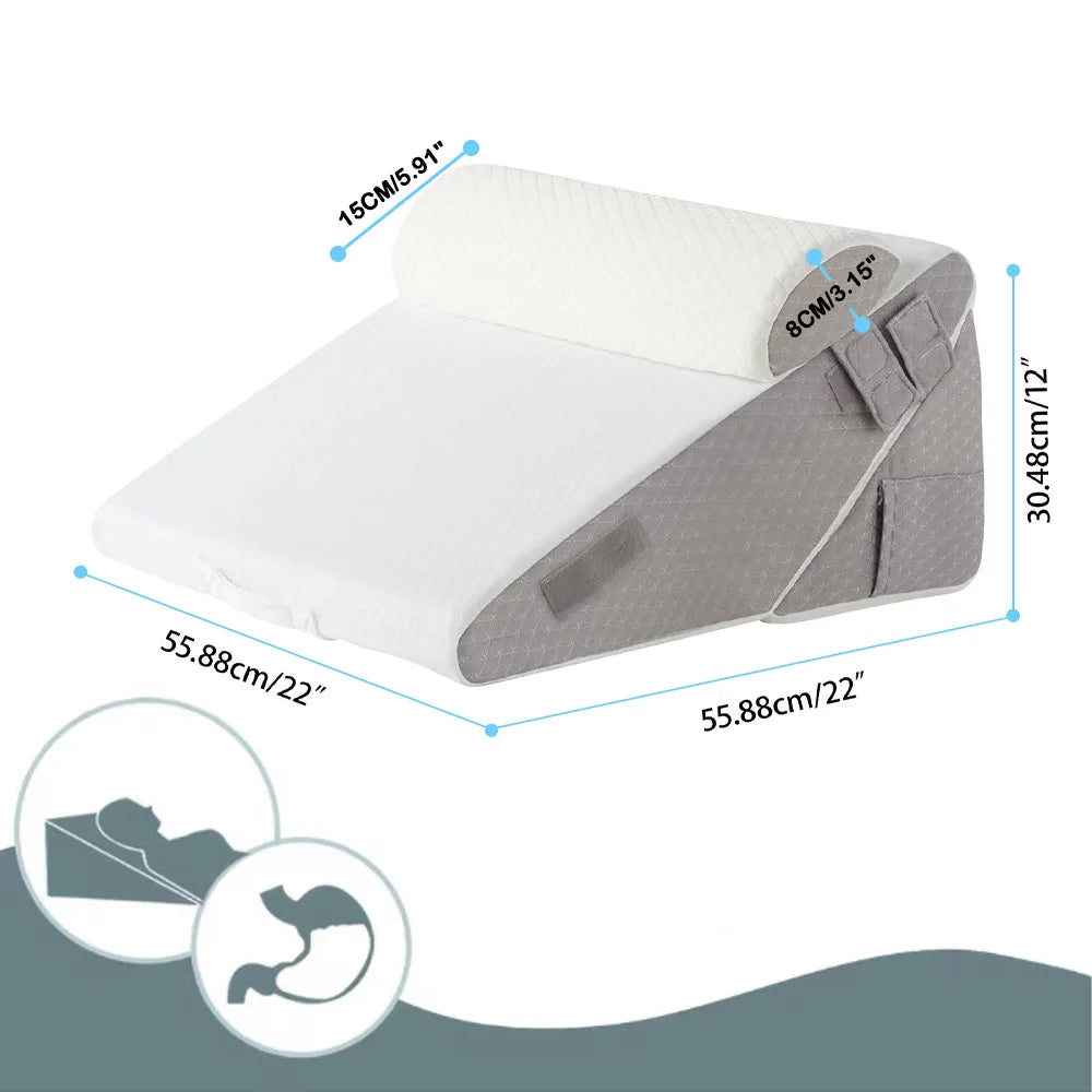 Adjustable Memory Foam Bed Wedge Pillow with Headrest – Incline Support Cushion for Sleeping, Reading & Relaxation.