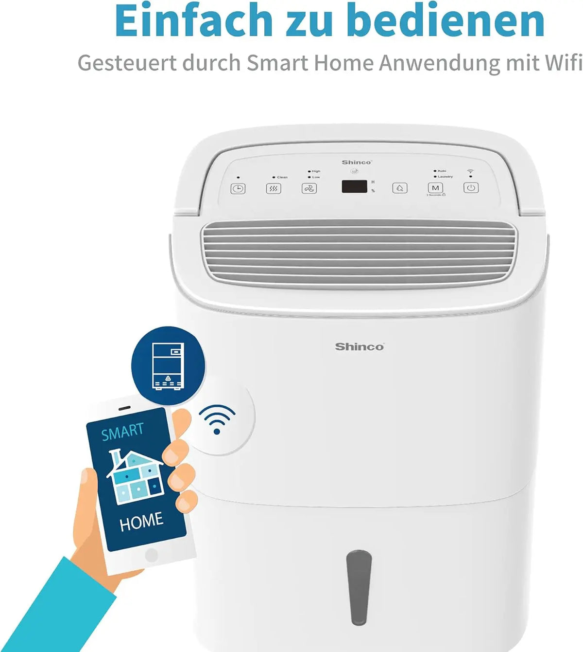 Electric Dehumidifier – WiFi Smart Humidity Control, Energy Saving, Auto Restart & Laundry Drying, 24H Timer.
