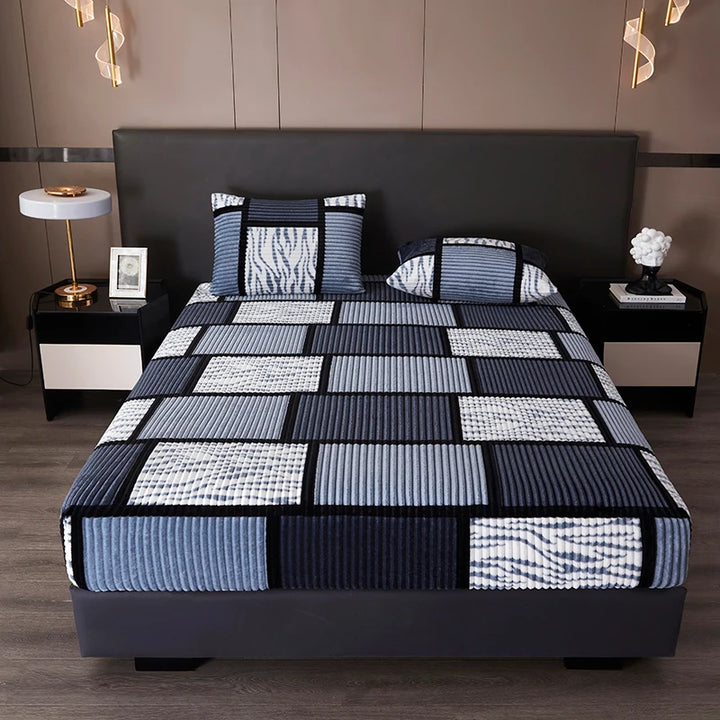 Soft Flannel Fitted Sheet – Large Checkered Pattern, Warm Fleece Mattress Cover with Deep Pockets & Anti-Slip Fit, Multiple Sizes