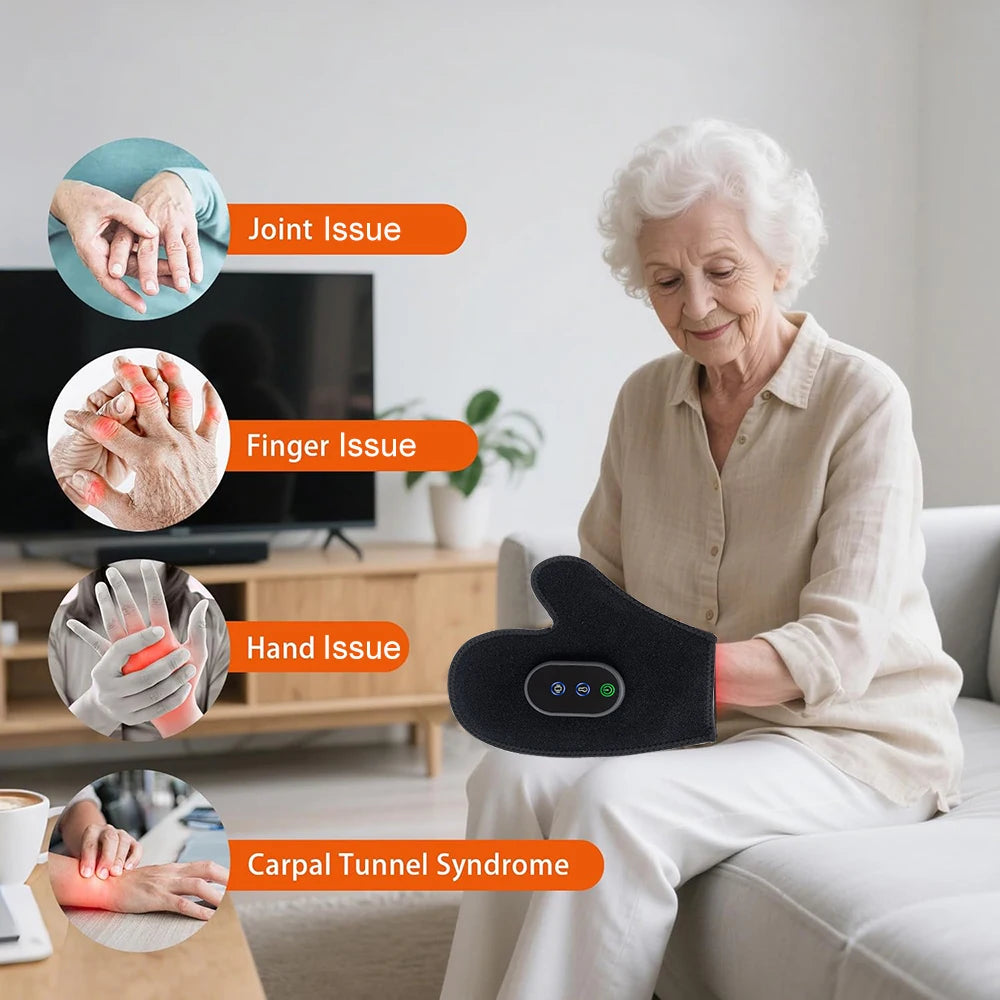 Electric Hand Massager with Heat & Vibration – Finger, Palm & Wrist Relaxation Glove.