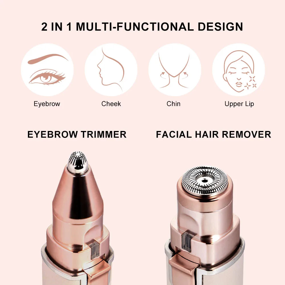2-in-1 Women's Electric Eyebrow Trimmer – USB Rechargeable Nose Hair Remover with Washable Head.