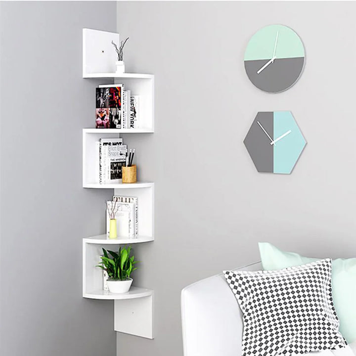 Zigzag Floating Corner Shelves Storage Organizer For Home Office