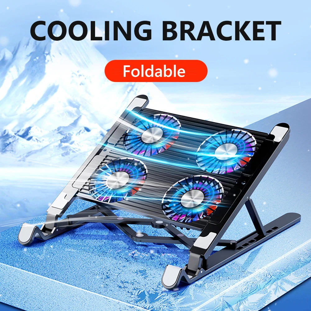 RGB Laptop Cooling Pad with 2/4 Fans – Adjustable Foldable Stand for 11–17.3" Laptops.