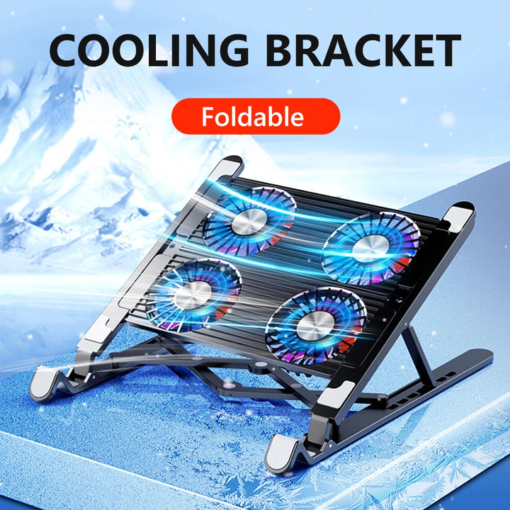 RGB Laptop Cooling Pad with 2/4 Fans – Adjustable Foldable Stand for 11–17.3" Laptops.