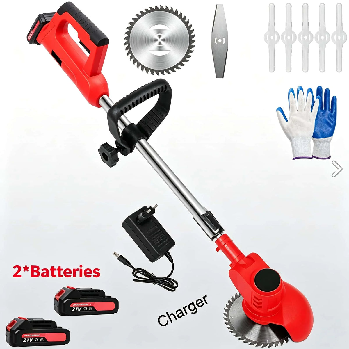 21V Cordless Electric Weeder – 800W Garden Grass Trimmer with Adjustable Telescopic Handle & Multi-Blade Cutter.