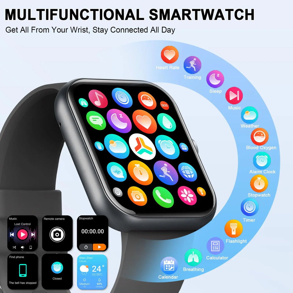 1.96" Smartwatch with Bluetooth Calling, Fitness Tracker, Sleep Monitor, 100+ Sports Modes & IP68 Waterproof.