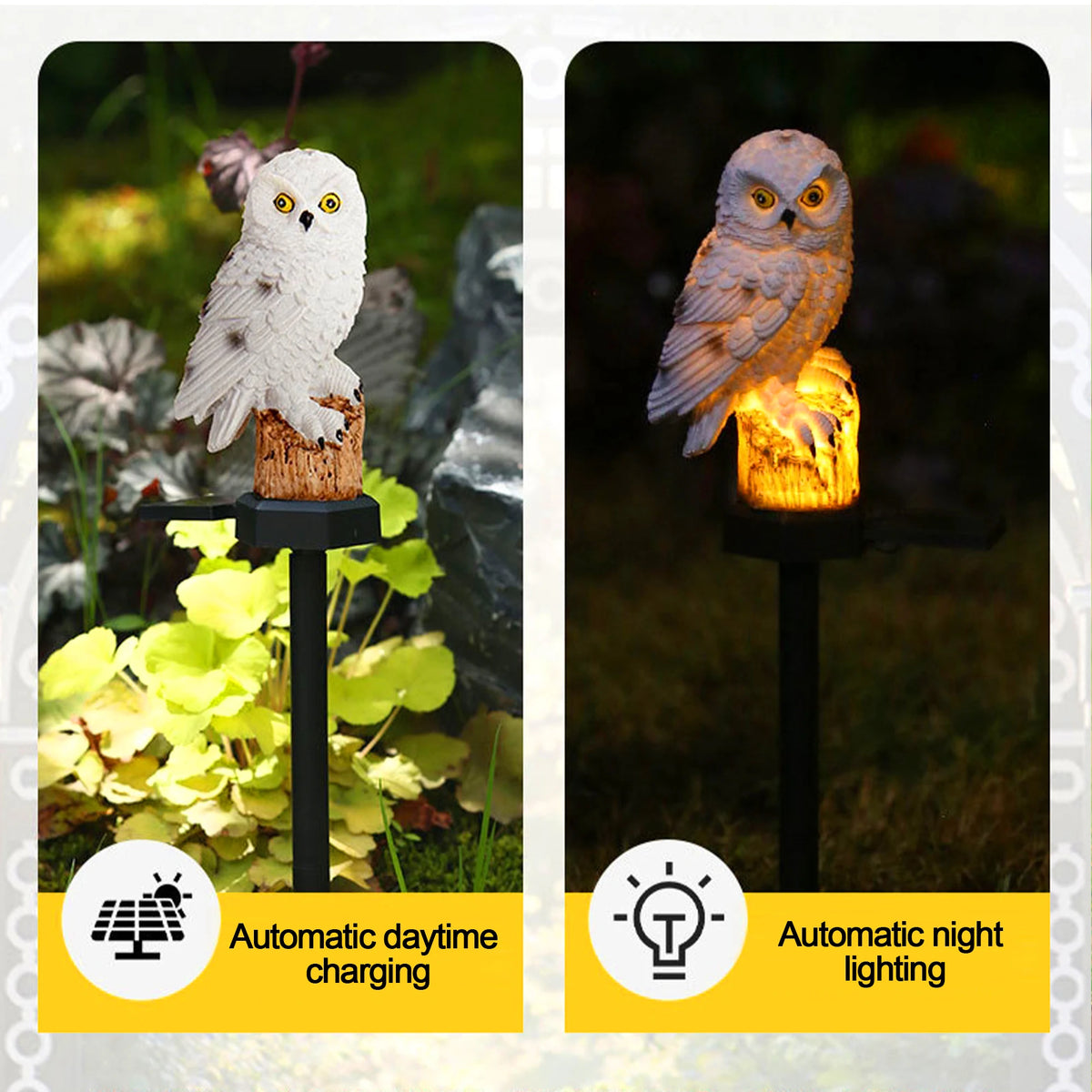 2-Pack Solar Owl Garden Lights – Outdoor LED Lawn Stake Lamps for Courtyard & Garden Décor.