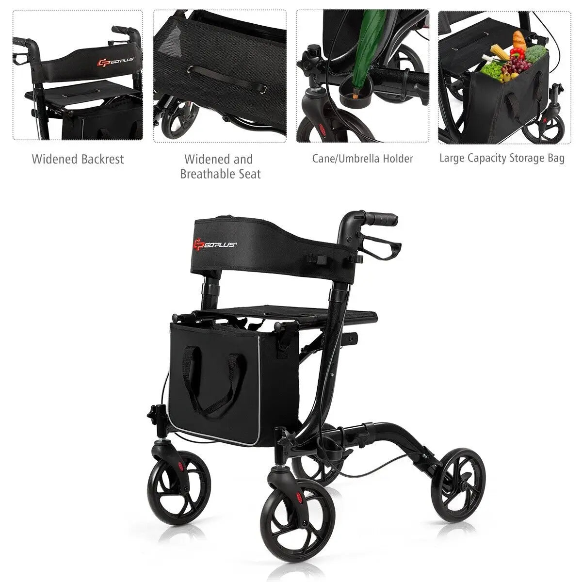 Lightweight Folding Rollator Walker – 4-Wheel Aluminium Mobility Aid with Seat.