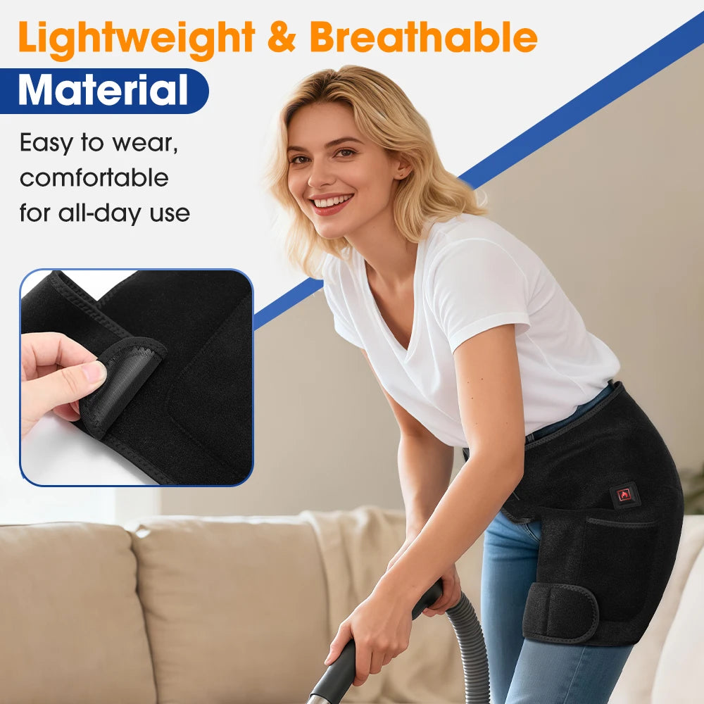 USB Rechargeable Heated Hip Support Brace – 3-Level Heat & 660nm Infrared Wrap.
