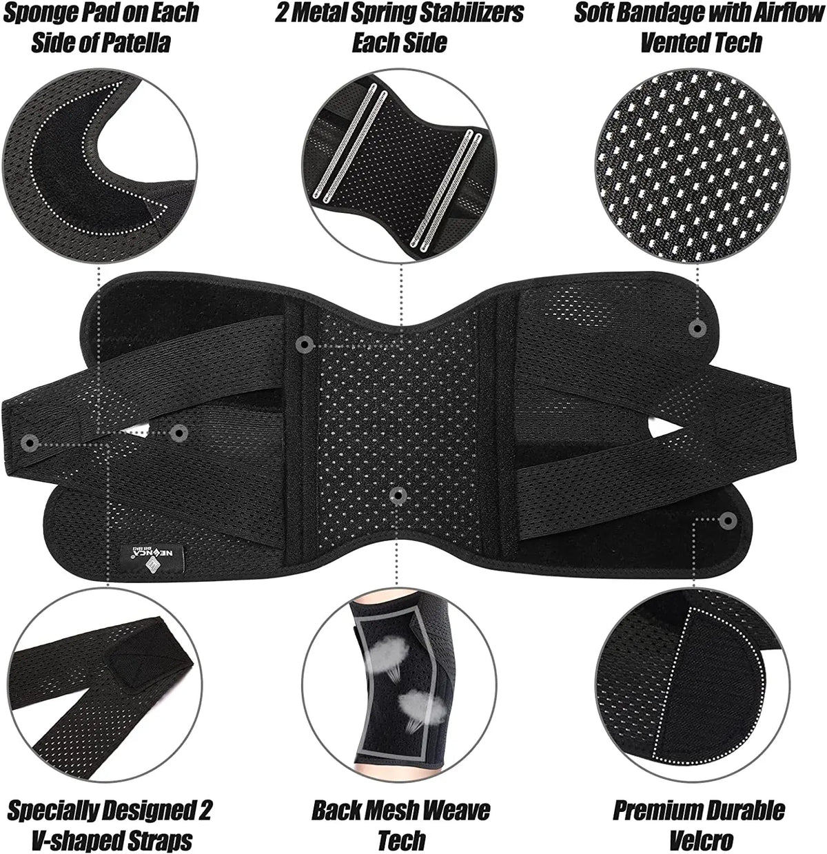 Knee Compression Support Brace with Side Stabilizers & Breathable Air-Mesh Fabric