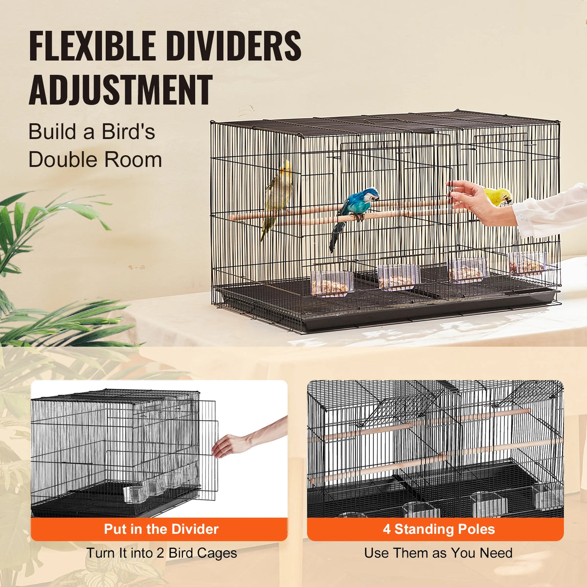 SucceBuy 30-Inch Stackable Bird Cage – Portable Travel Cage with Handle & Perches.