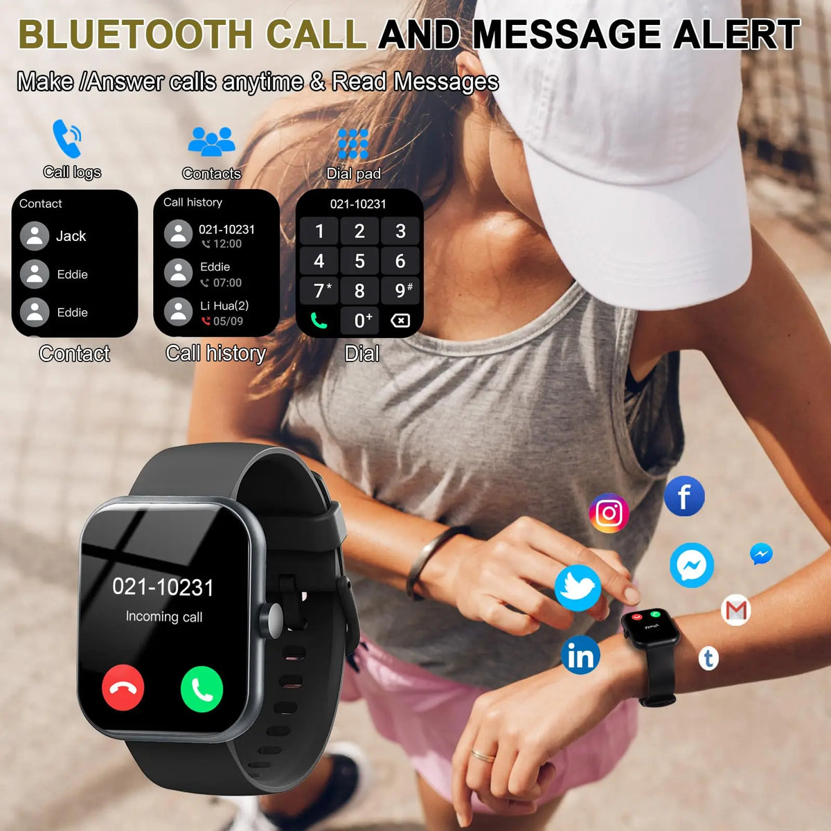 1.96" Smartwatch with Bluetooth Calling, Fitness Tracker, Sleep Monitor, 100+ Sports Modes & IP68 Waterproof.