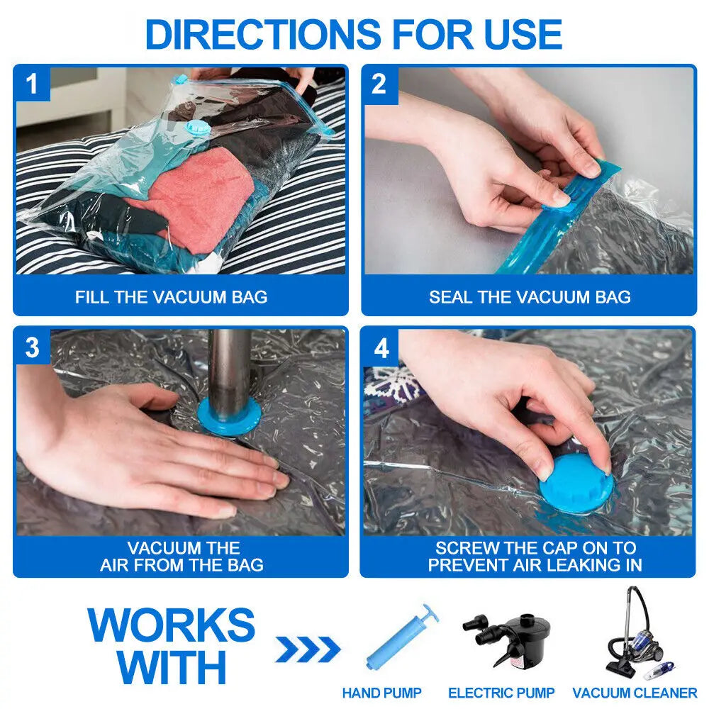 12-Pack Strong Vacuum Storage Bags – Space-Saving Large Clothes & Organiser Bags.