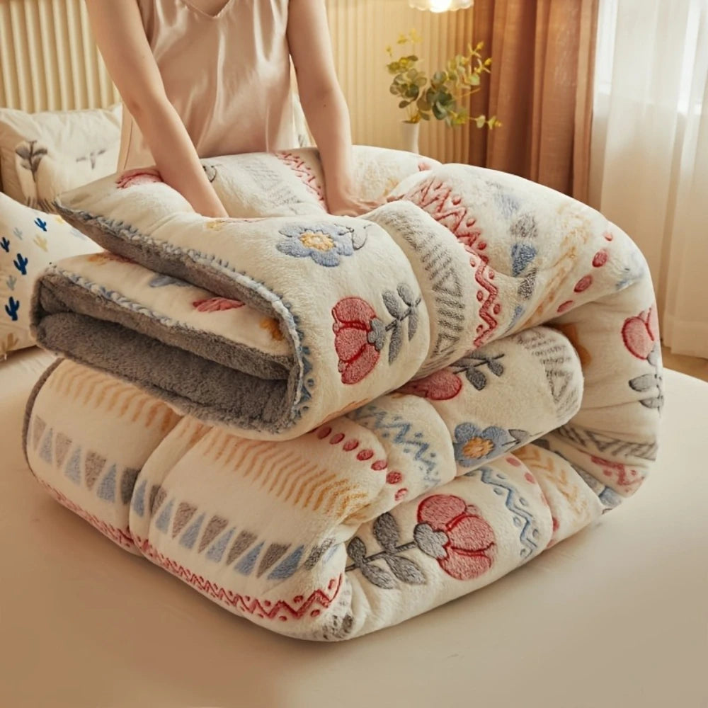 Snow Fleece Comforter – Ultra-Warm Thick Winter Blanket, Soft Anti-Static Bedding.
