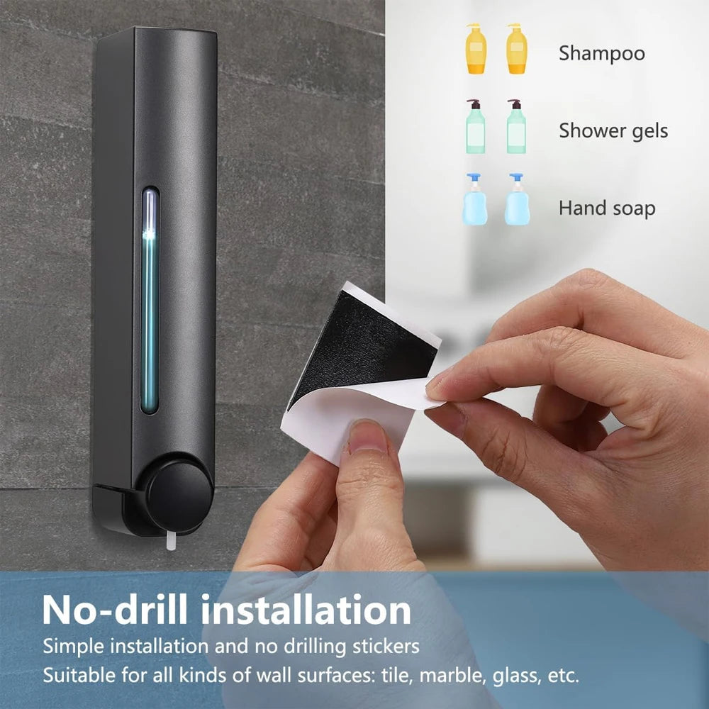 2/3-Chamber No Drill Wall-Mounted Soap Dispenser – 380ml Shampoo, Conditioner & Shower Gel Dispenser.