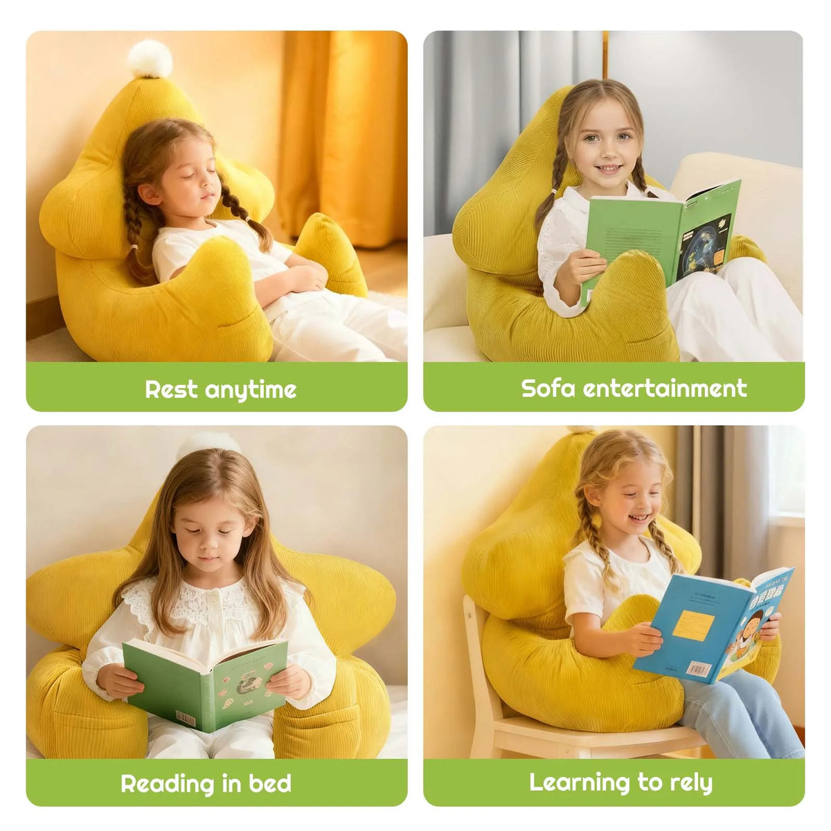 Kids & Teens Reading Pillow with Backrest & Armrests – Large Support Cushion for Bed, Gaming & Relaxing.