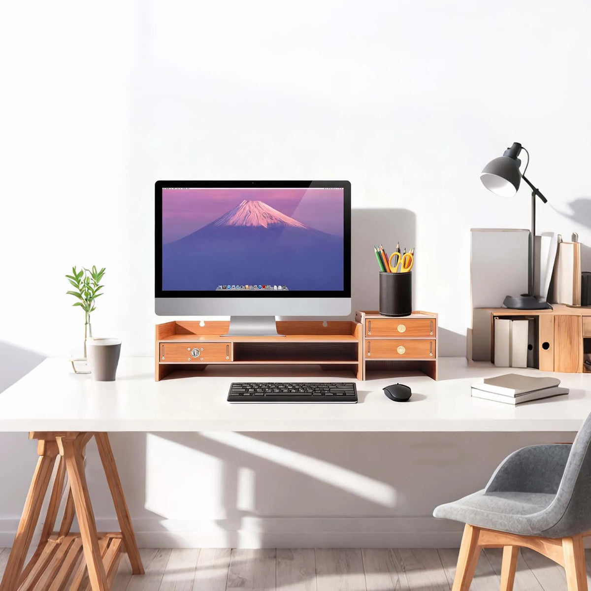 Computer Monitor Stand Riser – Sturdy Ergonomic Desktop Shelf & Storage Organizer.