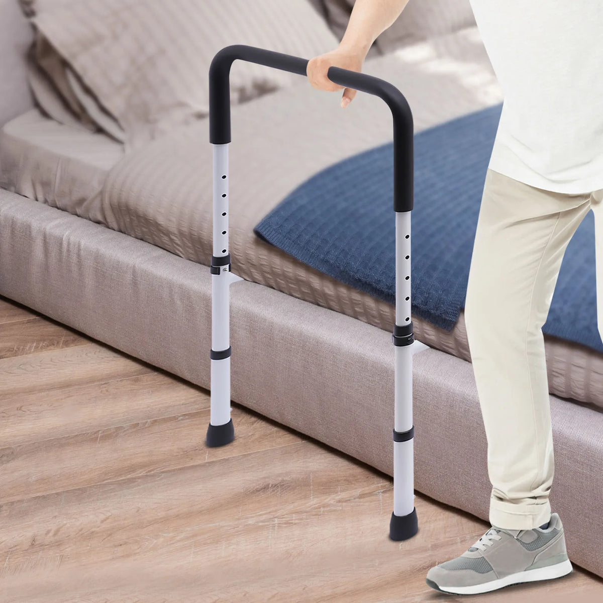 Adjustable Height Bed Rail – Non-Slip Floor-Standing Bedside Grab Bar for Adults & Elderly.
