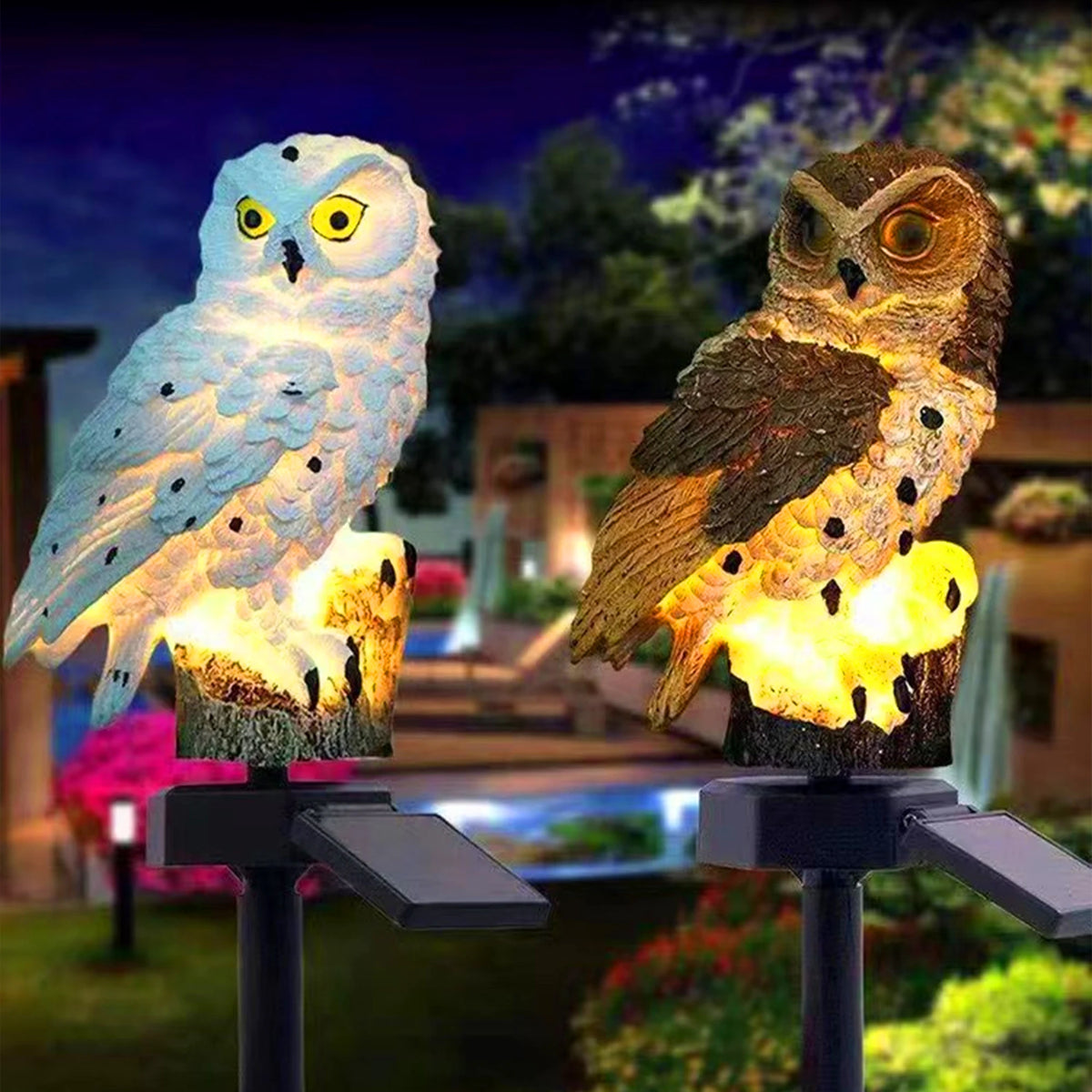 2-Pack Solar Owl Garden Lights – Outdoor LED Lawn Stake Lamps for Courtyard & Garden Décor.