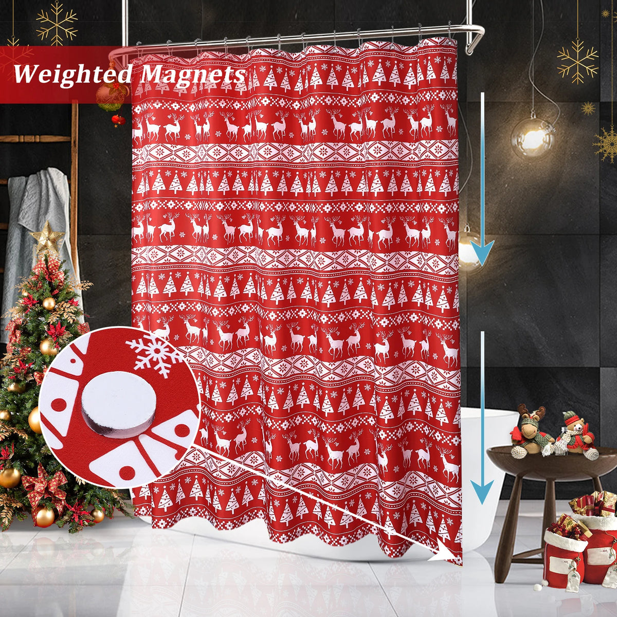 Christmas Shower Curtain – Waterproof Bathroom Curtain with Christmas Décor.
