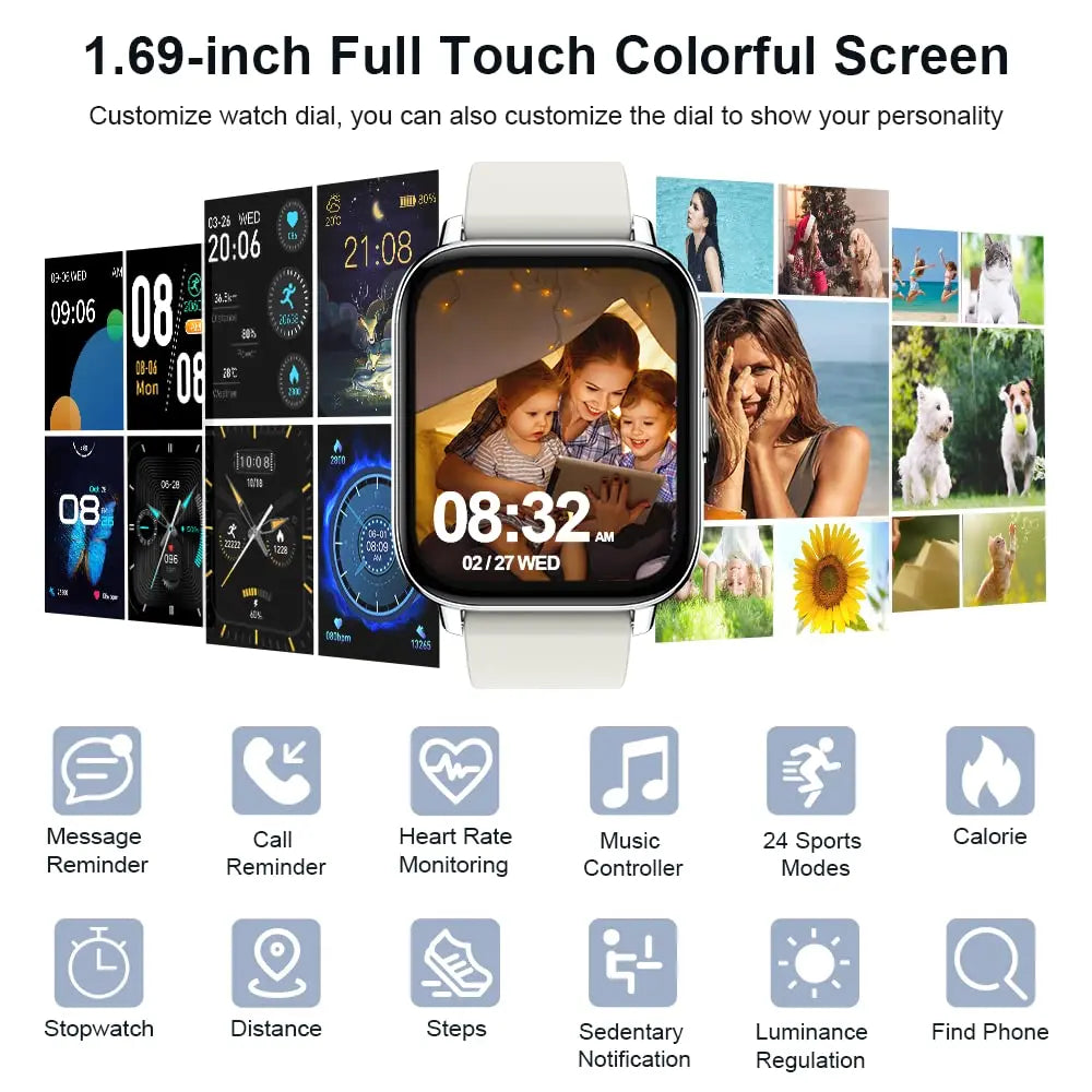 1.69" Ultra-Thin Smartwatch for Men & Women – Touchscreen Fitness Tracker with Activity & Health Monitoring.