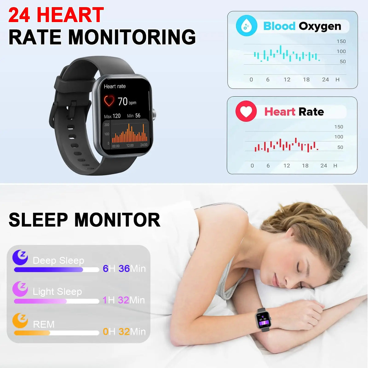 1.96" Smartwatch with Bluetooth Calling, Fitness Tracker, Sleep Monitor, 100+ Sports Modes & IP68 Waterproof.