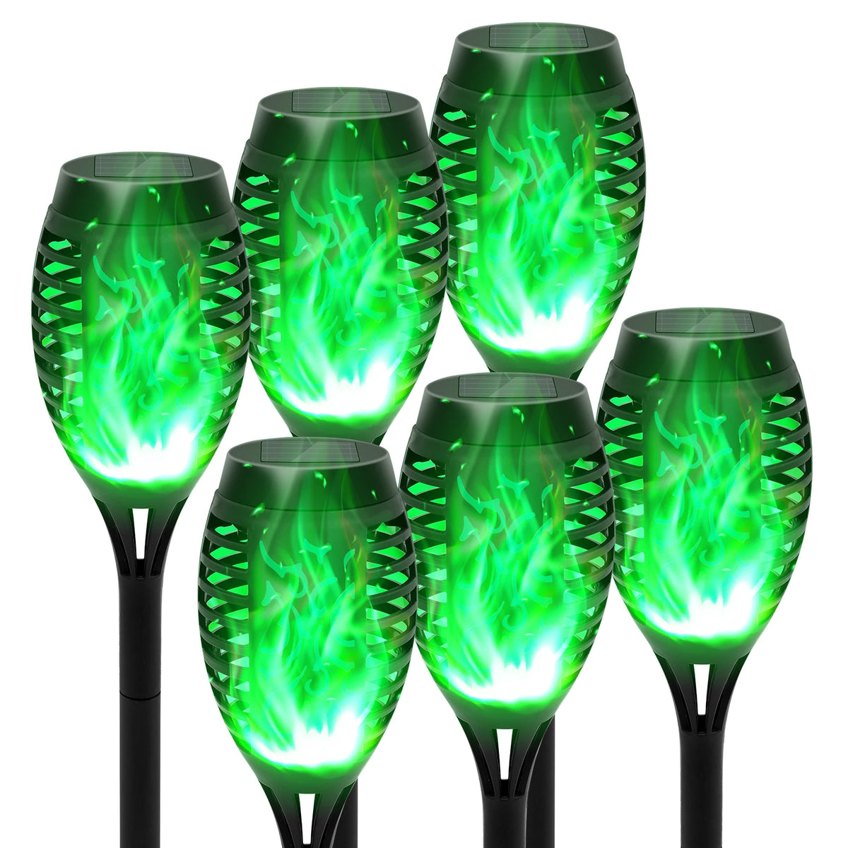 12-LED Solar Flame Torch Lights – Flickering Waterproof Garden & Patio Lamps.
