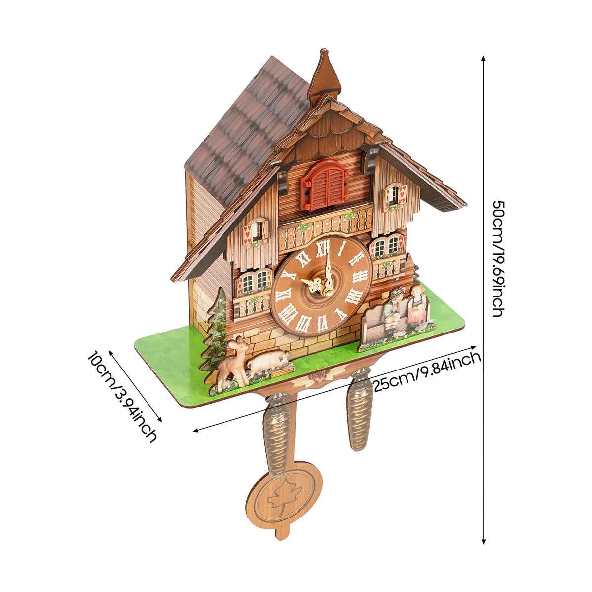 Wall-Mounted Wooden Cuckoo Clock – Traditional Chiming Clock, 25 × 10 × 50cm, 7:00–21:00 Hourly Chime, Decorative Home Wall Clock.