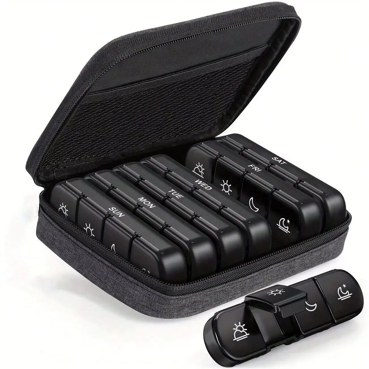 Weekly Pill Organizer 4 Times a Day with a Business Stylish Bag, Portable Pill Box 7 Day with 28 Compartments .