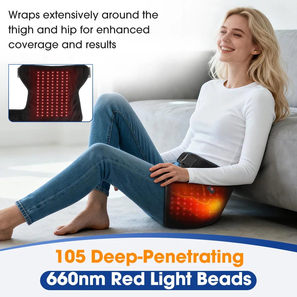 USB Rechargeable Heated Hip Support Brace – 3-Level Heat & 660nm Infrared Wrap.