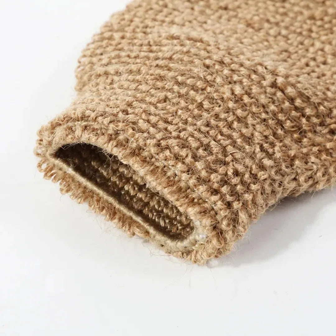 Hemp Back Scrubber Bath Towel with Gloves – Jute Exfoliating Loofah Back Strap Shower & Body Cleaning Kit.