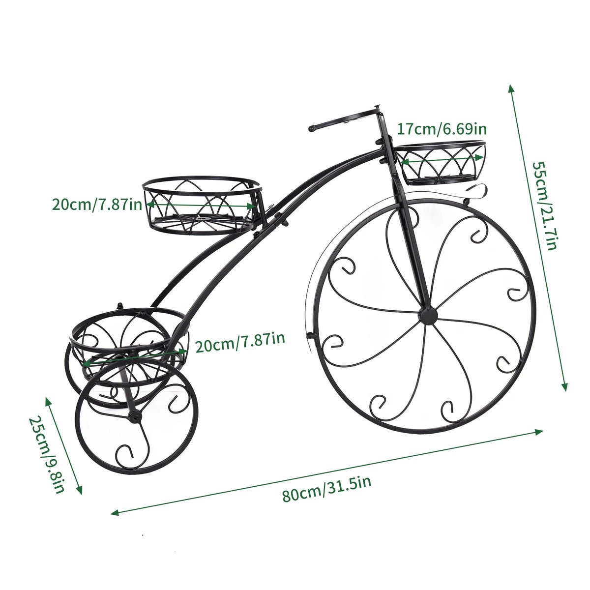 3-Tier Bicycle-Shaped Plant Stand – Iron Garden Flower Rack for Indoor & Outdoor Décor.