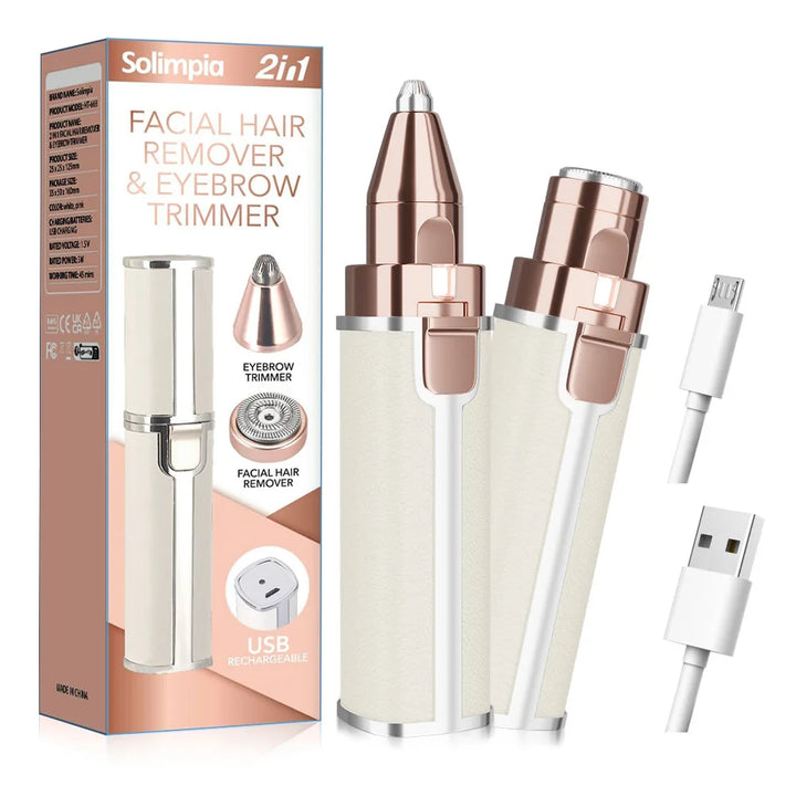 2-in-1 Women's Electric Eyebrow Trimmer – USB Rechargeable Nose Hair Remover with Washable Head.