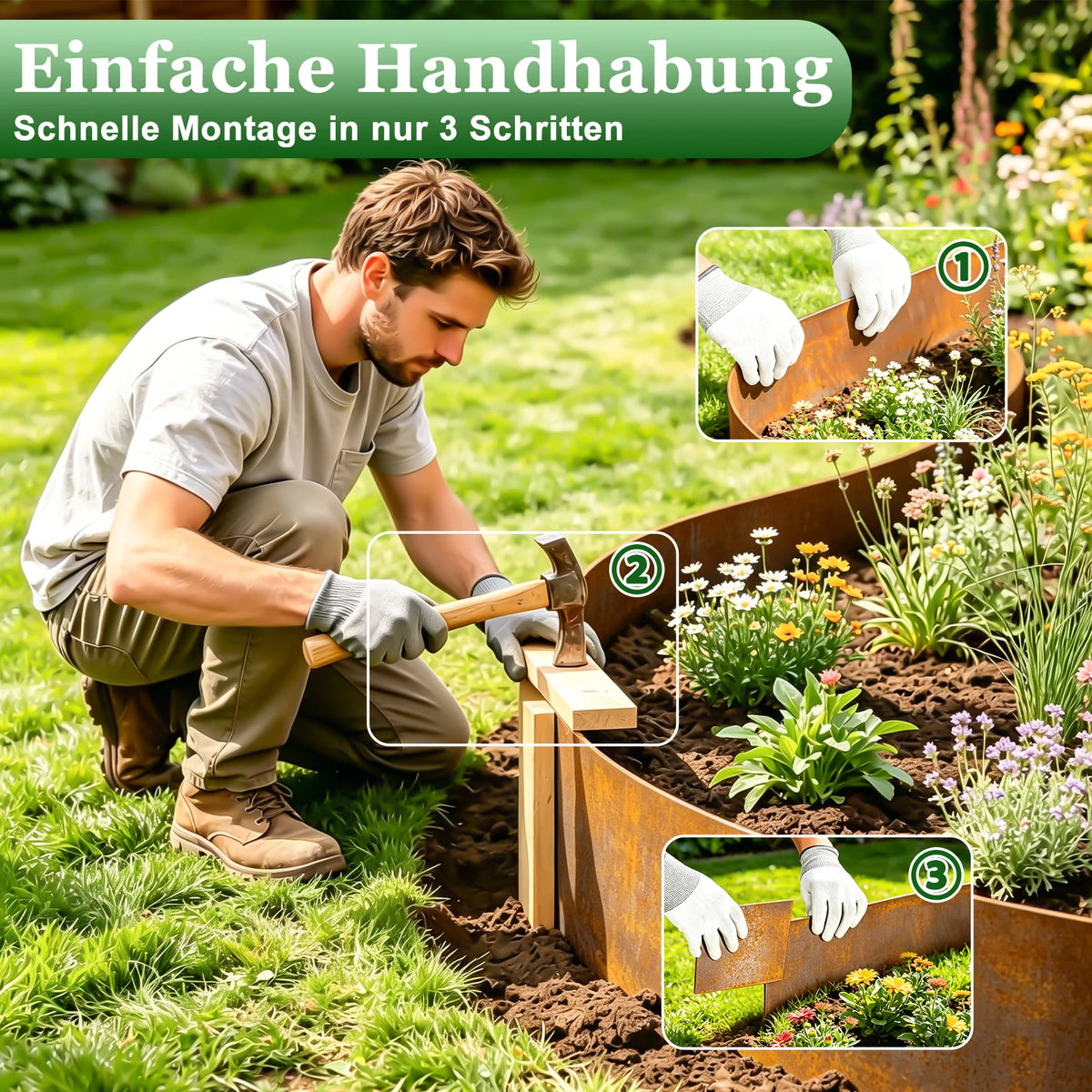 10m Corten Steel Lawn Edging – 15cm High, 0.6mm Thick Flexible Landscape Border.