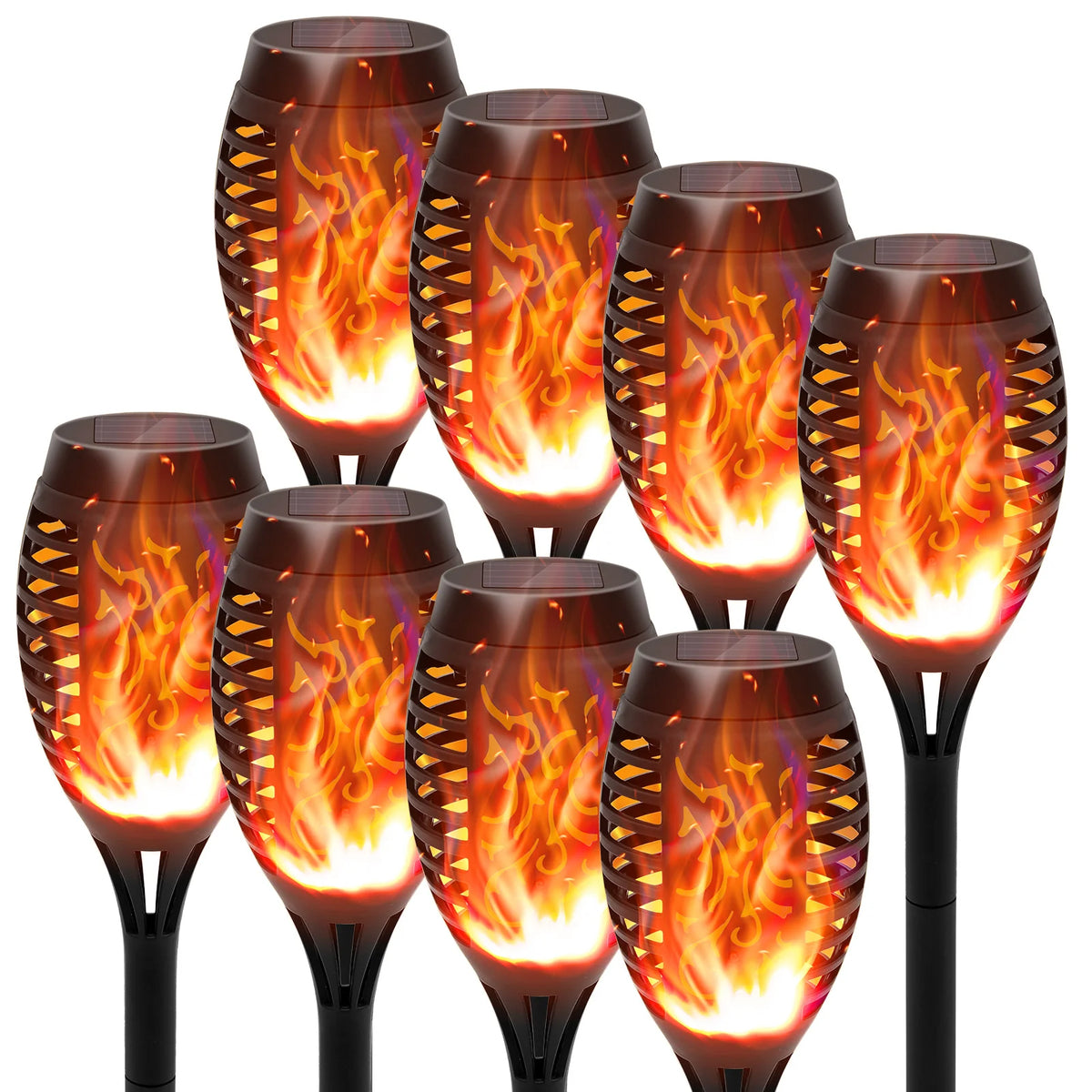 12-LED Solar Flame Torch Lights – Flickering Waterproof Garden & Patio Lamps.