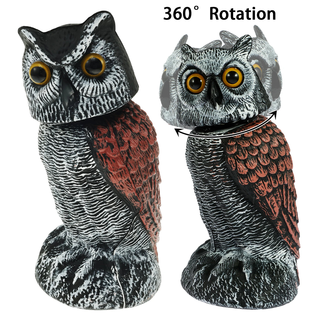 360° Rotating Fake Owl Decoy – Motion-Activated Bird Deterrent with Moving Head.