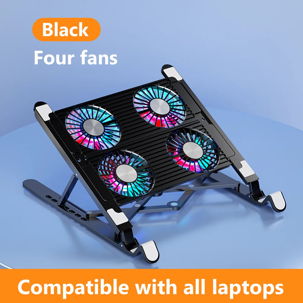 RGB Laptop Cooling Pad with 2/4 Fans – Adjustable Foldable Stand for 11–17.3" Laptops.