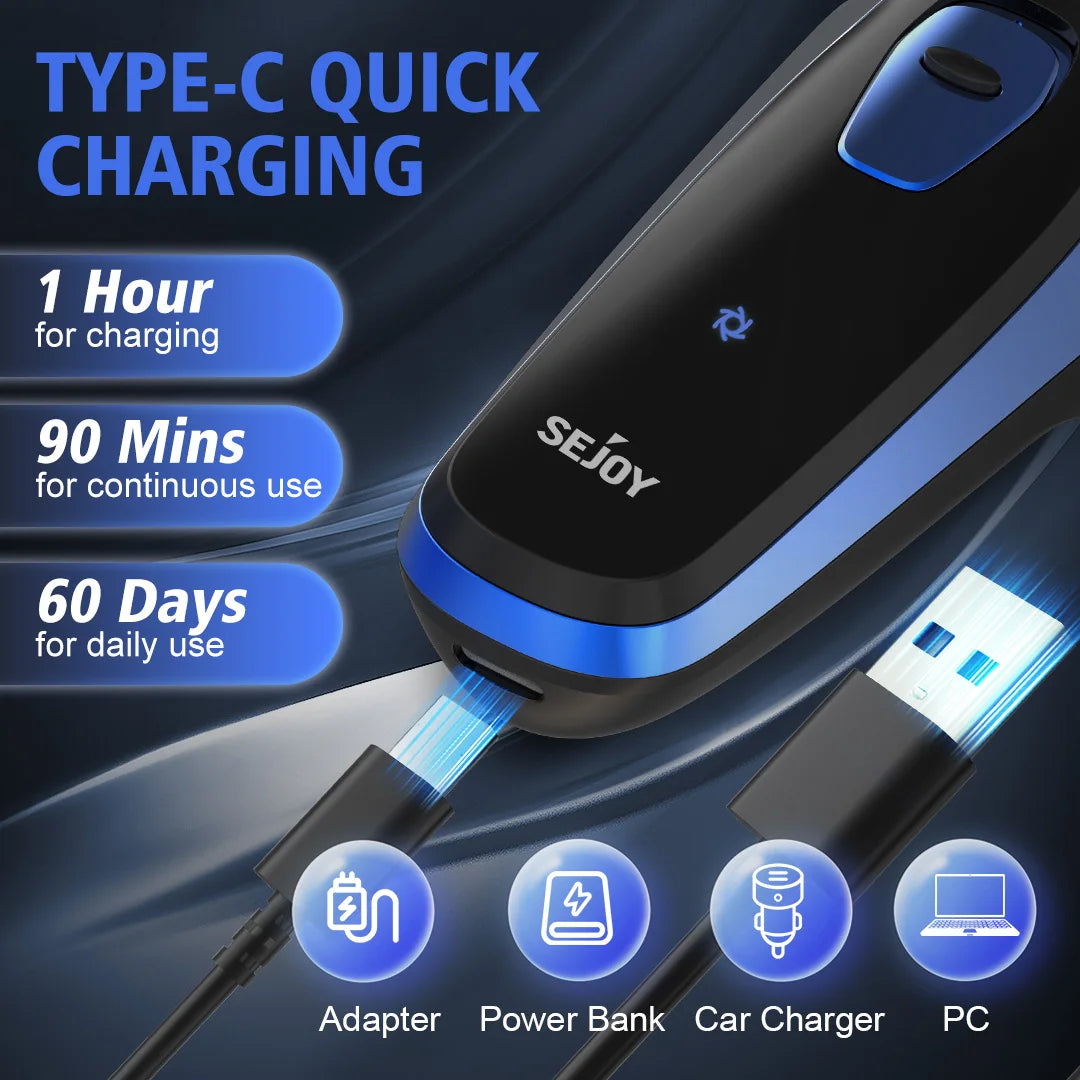 Men's Electric Shaver – Cordless Rotary Razor with Pop-Up Trimmer, Wet & Dry Use, USB Fast Charging for Travel.
